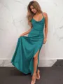 A-line Spaghetti Straps Dreamy Sleeveless Floor-Length Silk like Satin Prom Dress With Slit