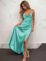 A-line Spaghetti Straps Dreamy Sleeveless Floor-Length Silk like Satin Prom Dress With Slit