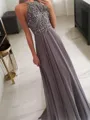 A-line Halter Sleeveless Fashion Floor-Length Chiffon Prom Dress With Beading
