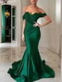 Trumpet/Mermaid Off-the-Shoulder Sleeveless Sweep Train Dramatic Jersey Corset Prom Dress With Ruffles