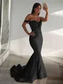 Trumpet/Mermaid Off-the-Shoulder Sleeveless Sweep Train Dramatic Jersey Corset Prom Dress With Ruffles