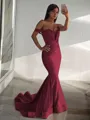 Trumpet/Mermaid Off-the-Shoulder Sleeveless Sweep Train Dramatic Jersey Corset Prom Dress With Ruffles