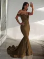 Trumpet/Mermaid Off-the-Shoulder Sleeveless Sweep Train Dramatic Jersey Corset Prom Dress With Ruffles