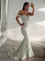 Trumpet/Mermaid Off-the-Shoulder Sleeveless Sweep Train Dramatic Jersey Corset Prom Dress With Ruffles