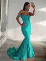 Trumpet/Mermaid Off-the-Shoulder Sleeveless Sweep Train Dramatic Jersey Corset Prom Dress With Ruffles