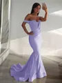 Trumpet/Mermaid Off-the-Shoulder Sleeveless Sweep Train Dramatic Jersey Corset Prom Dress With Ruffles