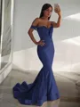 Trumpet/Mermaid Off-the-Shoulder Sleeveless Sweep Train Dramatic Jersey Corset Prom Dress With Ruffles