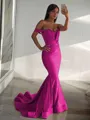 Trumpet/Mermaid Off-the-Shoulder Sleeveless Sweep Train Dramatic Jersey Corset Prom Dress With Ruffles