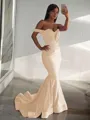 Trumpet/Mermaid Off-the-Shoulder Sleeveless Sweep Train Dramatic Jersey Corset Prom Dress With Ruffles