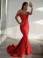 Trumpet/Mermaid Off-the-Shoulder Sleeveless Sweep Train Dramatic Jersey Corset Prom Dress With Ruffles