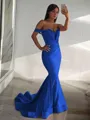 Trumpet/Mermaid Off-the-Shoulder Sleeveless Sweep Train Dramatic Jersey Corset Prom Dress With Ruffles