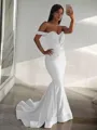 Trumpet/Mermaid Off-the-Shoulder Sleeveless Sweep Train Dramatic Jersey Corset Prom Dress With Ruffles
