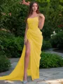 Glamourous Sheath/Column Spaghetti Straps Sleeveless Sweep Train Organza Corset Prom Dress With Slit