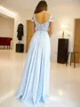 A-line Off-the-Shoulder Sleeveless Floor-Length Charming Chiffon Corset Prom Dress With Slit