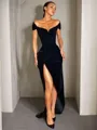 Sheath/Column Off-the-Shoulder Sleeveless Sweep Train Mesmerizing Velvet Corset Prom Dress With Sequins