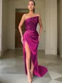 Sheath/Column Strapless Sleeveless Sweep Train Glimmering Velvet Sequins Corset Prom Dress With Sequins