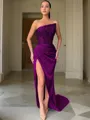 Sheath/Column Strapless Sleeveless Sweep Train Glimmering Velvet Sequins Corset Prom Dress With Sequins