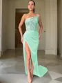 Sheath/Column Strapless Sleeveless Sweep Train Glimmering Velvet Sequins Corset Prom Dress With Sequins