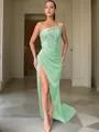 Sheath/Column Strapless Sleeveless Sweep Train Glimmering Velvet Sequins Corset Prom Dress With Sequins