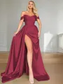 Sheath/Column Empowering Off-the-Shoulder Sleeveless Sweep Train Silk like Satin Corset Prom Dress 