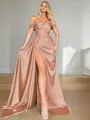 Sheath/Column Empowering Off-the-Shoulder Sleeveless Sweep Train Silk like Satin Corset Prom Dress 