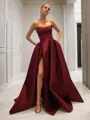 Ball-Gown Strapless Sleeveless Glam Sweep Train Satin Prom Dress With Sequins