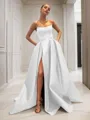 Ball-Gown Strapless Sleeveless Glam Sweep Train Satin Prom Dress With Sequins