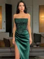Sheath/Column Strapless Sleeveless Sweep Train Chic Corset Prom Dress With Sequins