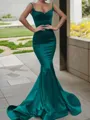 Trumpet/Mermaid Spaghetti Straps Sleeveless Sweep Train Seductive Silk like Satin Prom Dress With Sequins