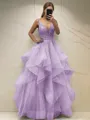 A-line Princess Classic V-Neck Sleeveless Floor-Length Tulle Corset Prom Dress With Sequins