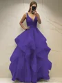 A-line Princess Classic V-Neck Sleeveless Floor-Length Tulle Corset Prom Dress With Sequins