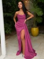 Sheath/Column Strapless Sleeveless Sweep Train Sultry Silk like Satin Corset Prom Dress With Sequins