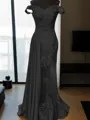Sheath/Column Slinky Off-the-Shoulder Sleeveless Sweep Train Silk like Satin Prom Dress