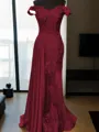 Sheath/Column Slinky Off-the-Shoulder Sleeveless Sweep Train Silk like Satin Prom Dress