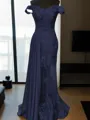 Sheath/Column Slinky Off-the-Shoulder Sleeveless Sweep Train Silk like Satin Prom Dress