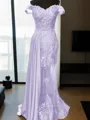 Sheath/Column Slinky Off-the-Shoulder Sleeveless Sweep Train Silk like Satin Prom Dress