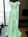 Sheath/Column Slinky Off-the-Shoulder Sleeveless Sweep Train Silk like Satin Prom Dress