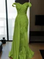 Sheath/Column Slinky Off-the-Shoulder Sleeveless Sweep Train Silk like Satin Prom Dress