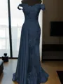 Sheath/Column Slinky Off-the-Shoulder Sleeveless Sweep Train Silk like Satin Prom Dress