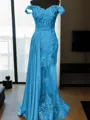 Sheath/Column Slinky Off-the-Shoulder Sleeveless Sweep Train Silk like Satin Prom Dress
