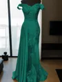 Sheath/Column Slinky Off-the-Shoulder Sleeveless Sweep Train Silk like Satin Prom Dress