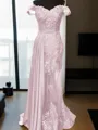 Sheath/Column Slinky Off-the-Shoulder Sleeveless Sweep Train Silk like Satin Prom Dress
