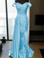 Sheath/Column Slinky Off-the-Shoulder Sleeveless Sweep Train Silk like Satin Prom Dress