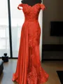 Sheath/Column Slinky Off-the-Shoulder Sleeveless Sweep Train Silk like Satin Prom Dress