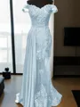 Sheath/Column Slinky Off-the-Shoulder Sleeveless Sweep Train Silk like Satin Prom Dress
