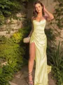 Sheath/Column Sweetheart Clingy Sleeveless Sweep Train Silk like Satin Corset Prom Dress