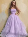 A-line Princess Square Sleeveless Stylish Floor-Length Tulle Prom Dress With Ruffles