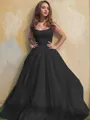 A-line Princess Square Sleeveless Stylish Floor-Length Tulle Prom Dress With Ruffles