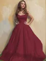 A-line Princess Square Sleeveless Stylish Floor-Length Tulle Prom Dress With Ruffles
