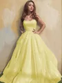 A-line Princess Square Sleeveless Stylish Floor-Length Tulle Prom Dress With Ruffles